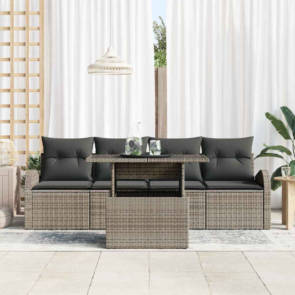 Set di divano da giardino a 5 pezzi con cuscini grigio in polyrattan - immagine 3