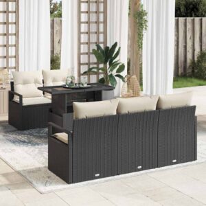 Set Divano da Giardino 6 pcs Nero e crema 100 x 55 x 73 cm