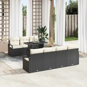 Set Divano da Giardino 8 pcs Nero e Crema polyrattan