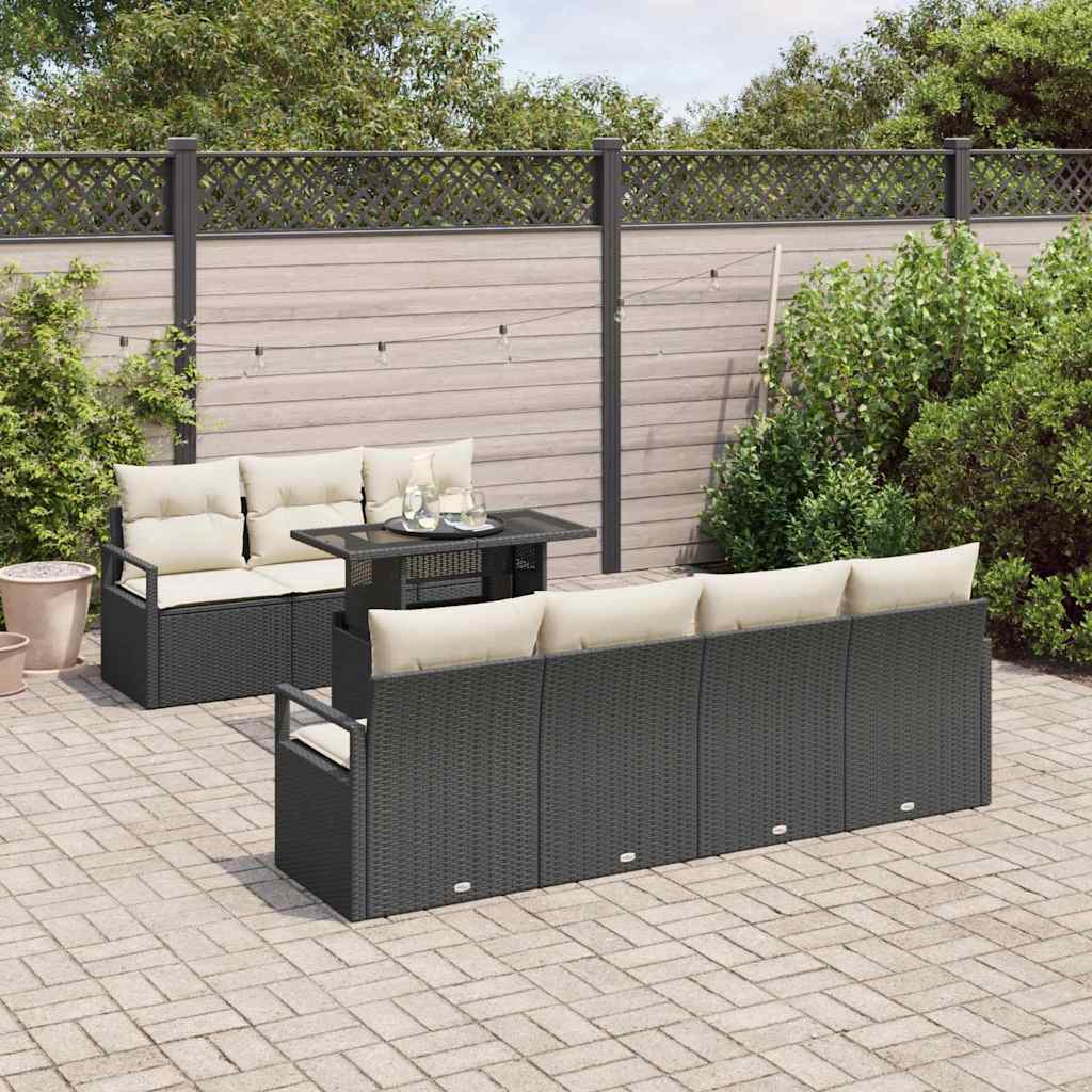 Set Divano da Giardino 8 pcs Nero e Crema polyrattan - immagine 3