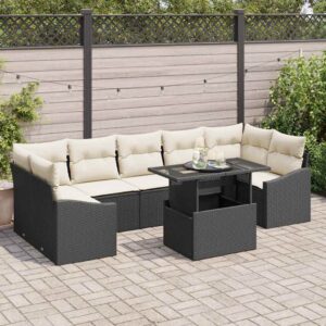 Set Divano da Giardino 8 pcs Nero e crema 100 x 55 x 73 cm