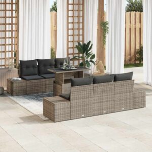 Set di divani 7 pcs Beige e Grigio Chiaro polyrattan