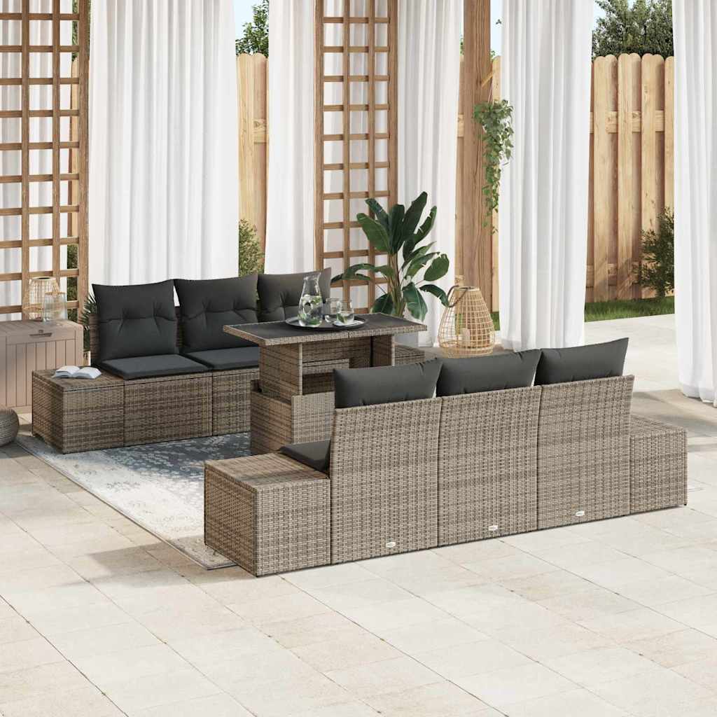Set di divani 7 pcs Beige e Grigio Chiaro polyrattan