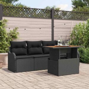 Set Divano da Giardino con cuscino 5 pcs Nero