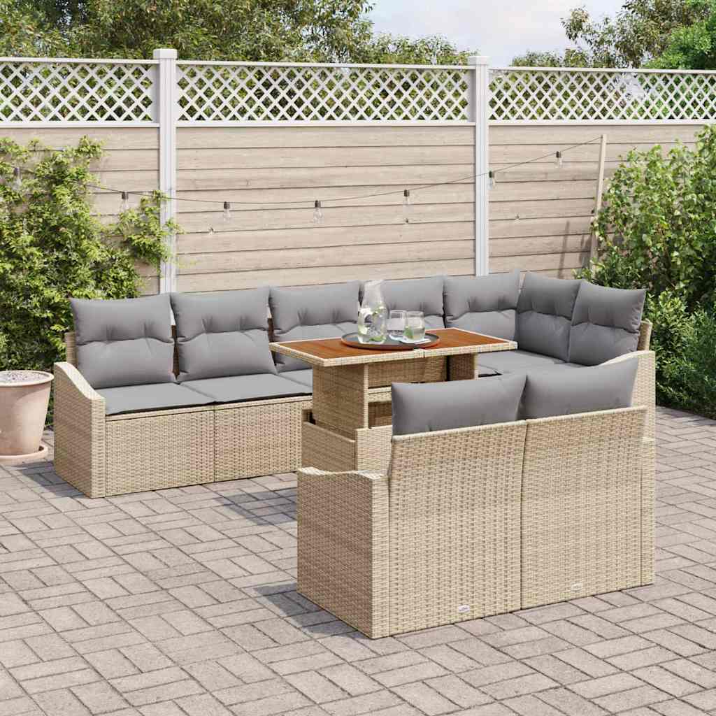Set Divano da Giardino con cuscino 9 pcs Beige e grigio - immagine 3