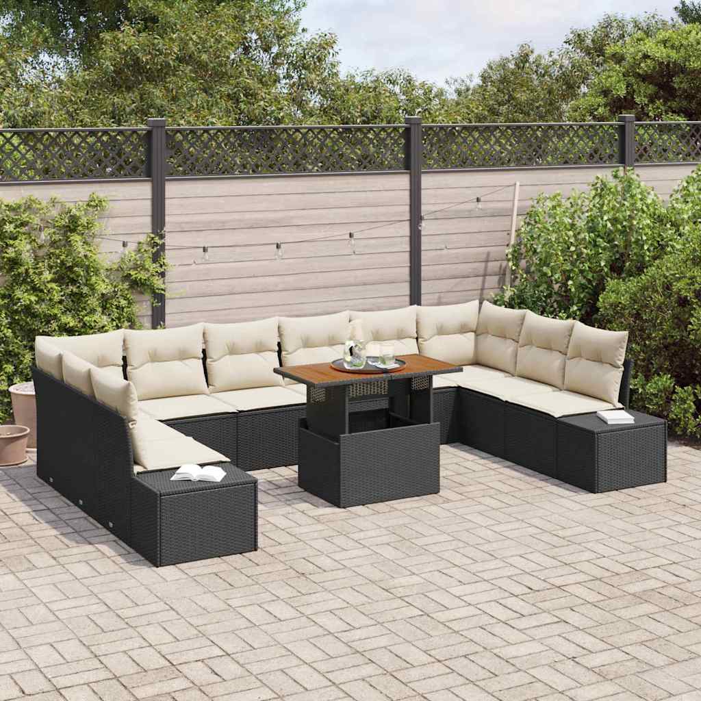 Set Divano da Giardino 11 pcs Nero e Crema 100 x 55 x 73 cm - immagine 3