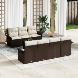 Set Divano da Giardino 8 Pezzi con Cuscini in Rattan Marrone