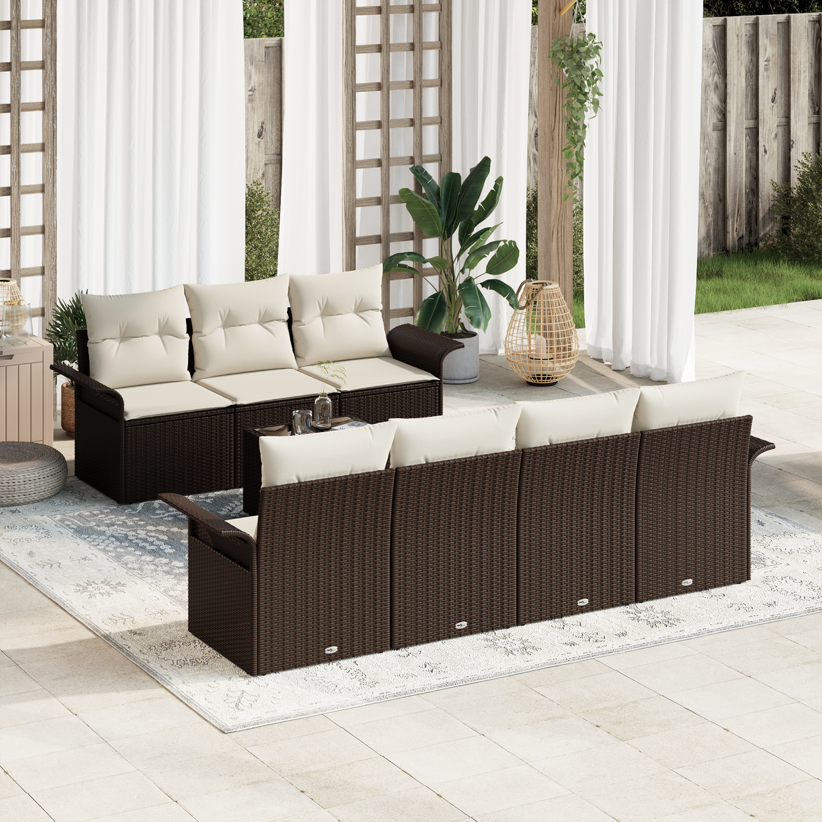 Set Divano da Giardino 8 Pezzi con Cuscini in Rattan Marrone