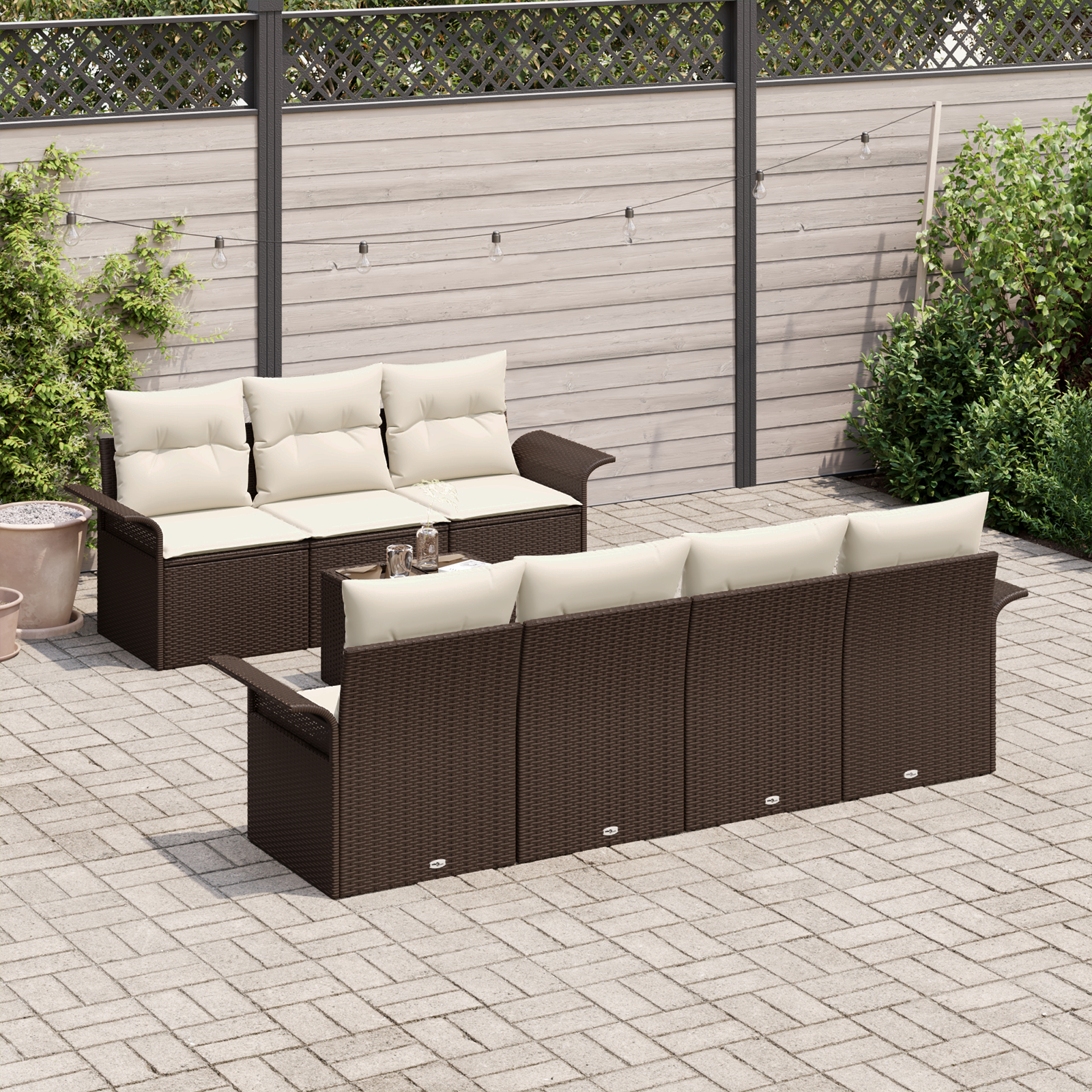 Set Divano da Giardino 8 Pezzi con Cuscini in Rattan Marrone - immagine 3