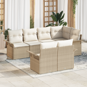 Sets di Divani da Giardino con Cuscini Beige in Rattan Sintetico