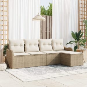 Set divani giardino 5 pezzi con cuscini beige in polyrattan
