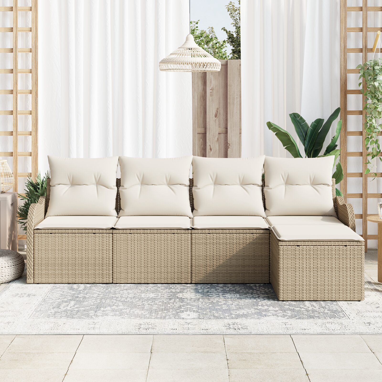 Set divani giardino 5 pezzi con cuscini beige in polyrattan - immagine 3