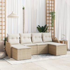 Set di divani da giardino 6 pezzi con cuscini beige in rattan polietilene