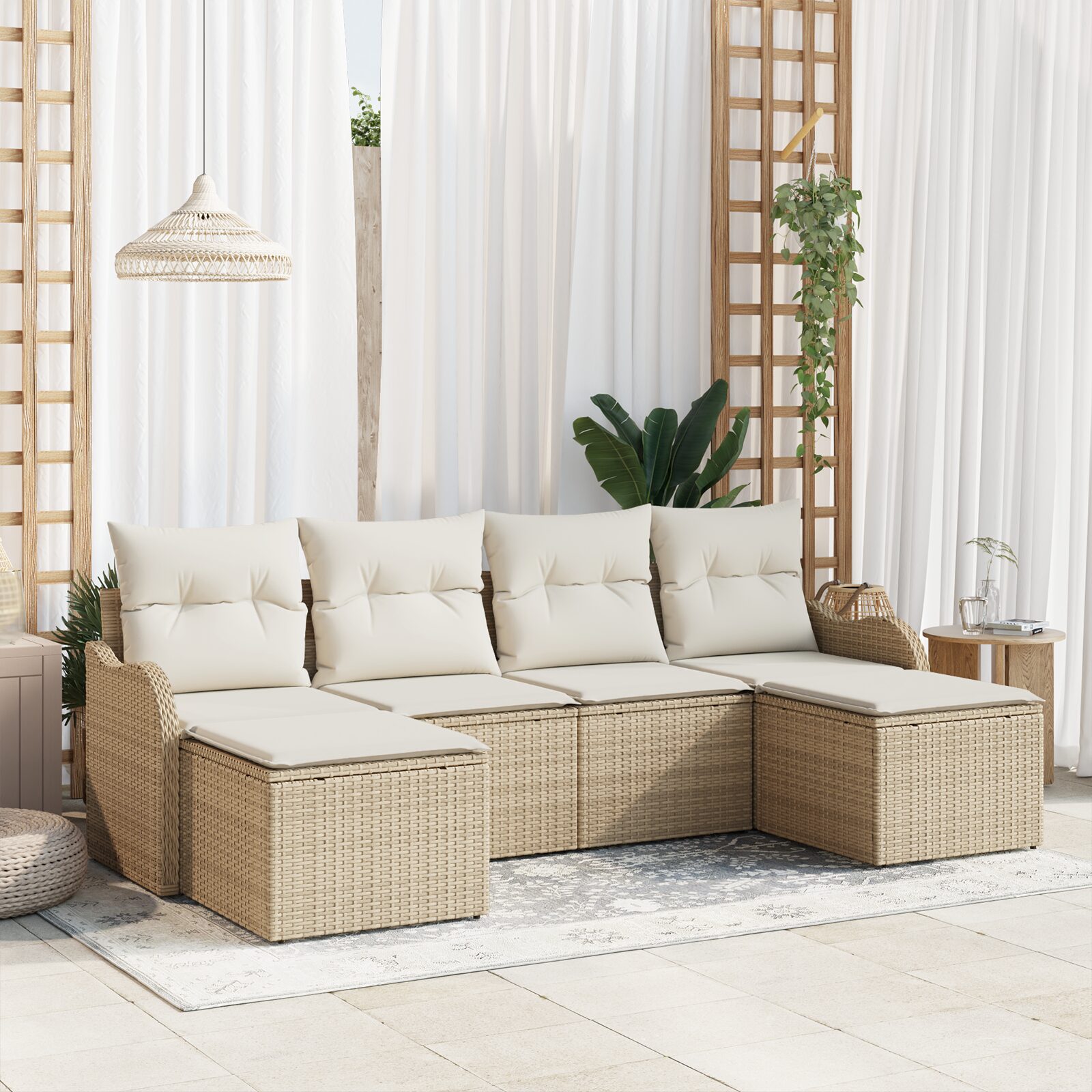 Set di divani da giardino 6 pezzi con cuscini beige in rattan polietilene