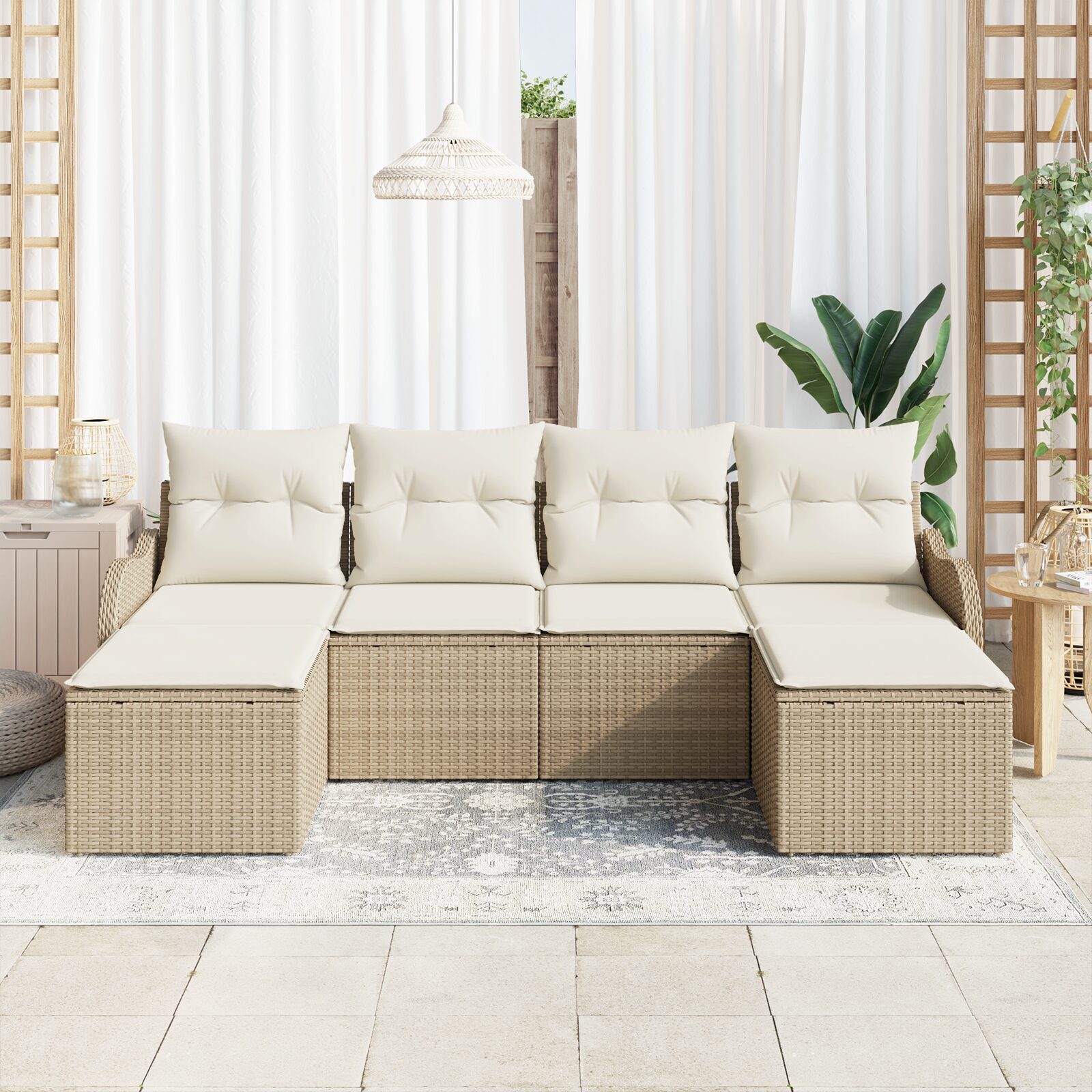 Set di divani da giardino 6 pezzi con cuscini beige in rattan polietilene - immagine 3