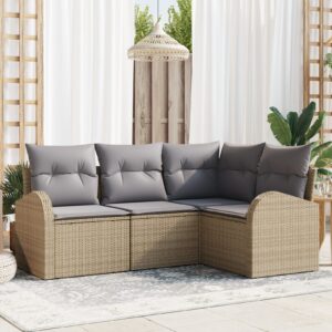 Set di divani da giardino a 4 pezzi con cuscini Beige Rattan Poliestere