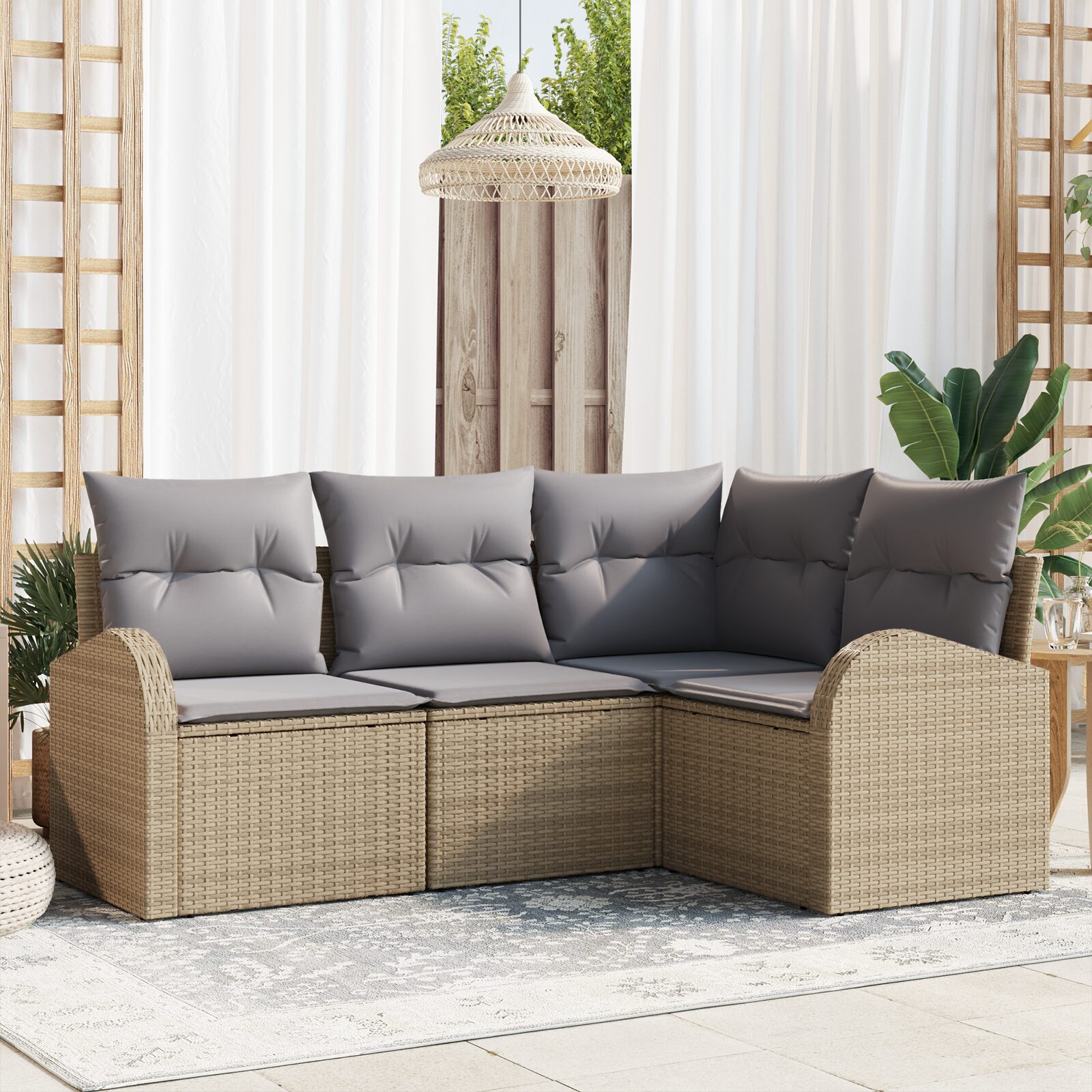 Set di divani da giardino a 4 pezzi con cuscini Beige Rattan Poliestere