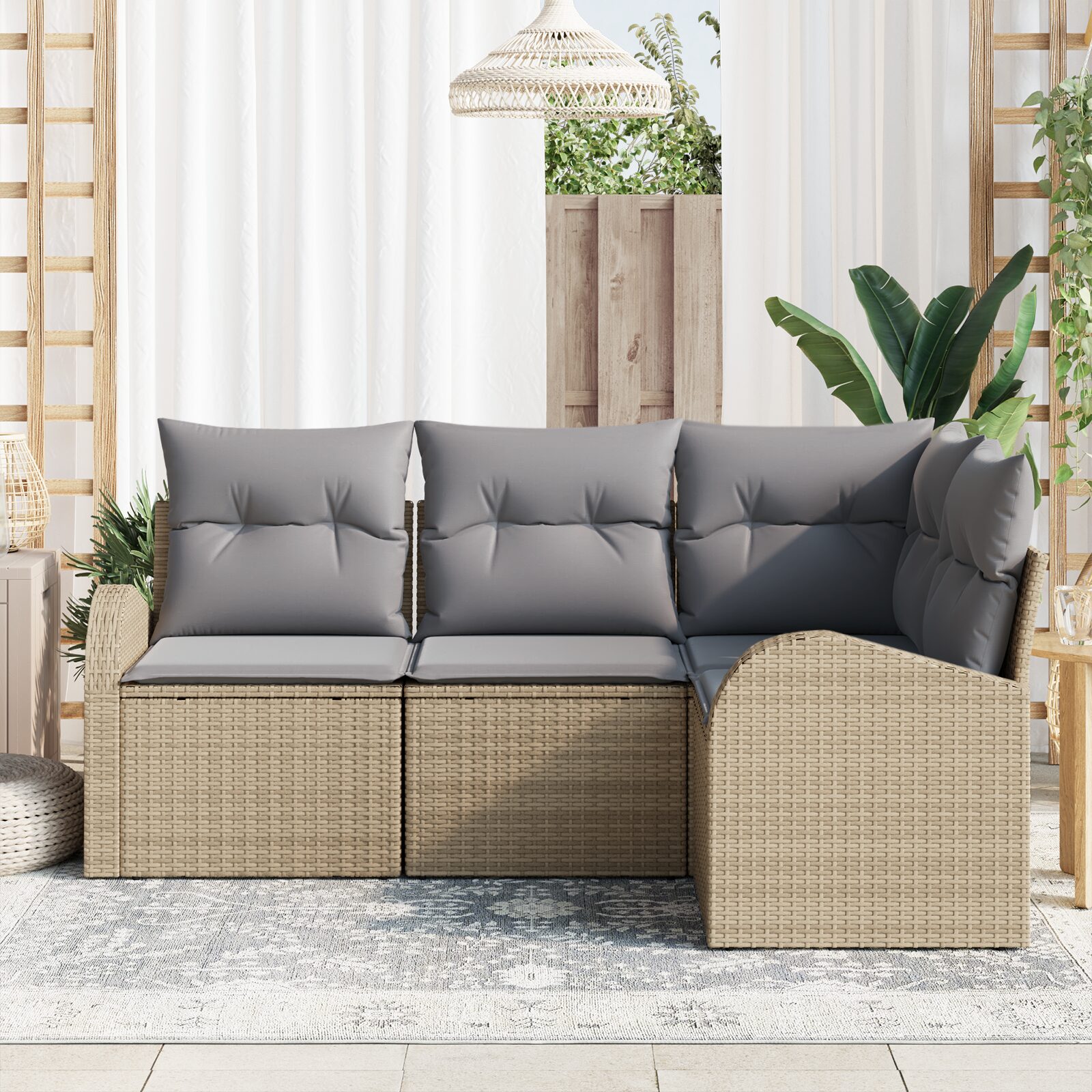 Set di divani da giardino a 4 pezzi con cuscini Beige Rattan Poliestere - immagine 3