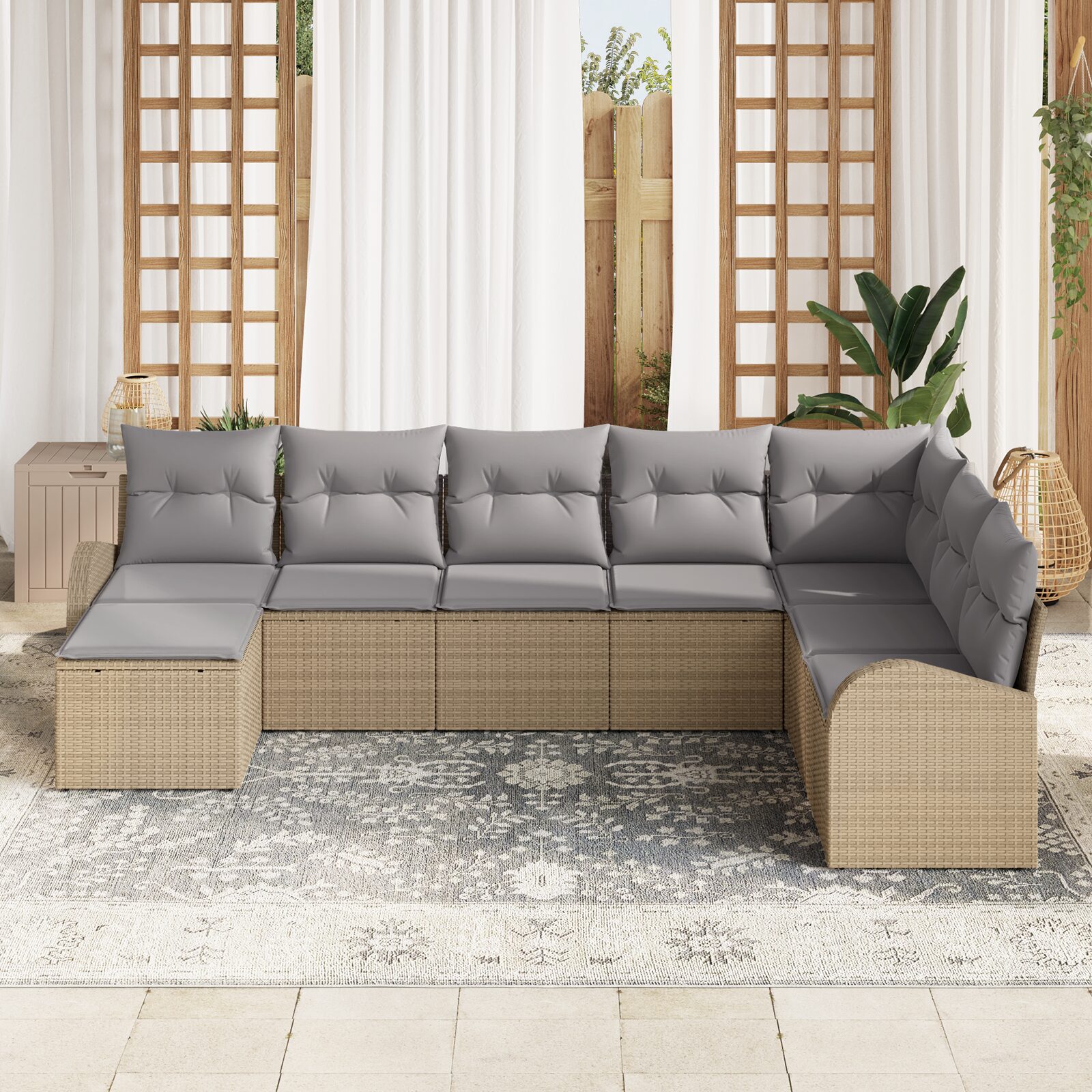 Set di Divani da Giardino da 8 Pezzi con Cuscini Beige in Rattan Poli - immagine 3