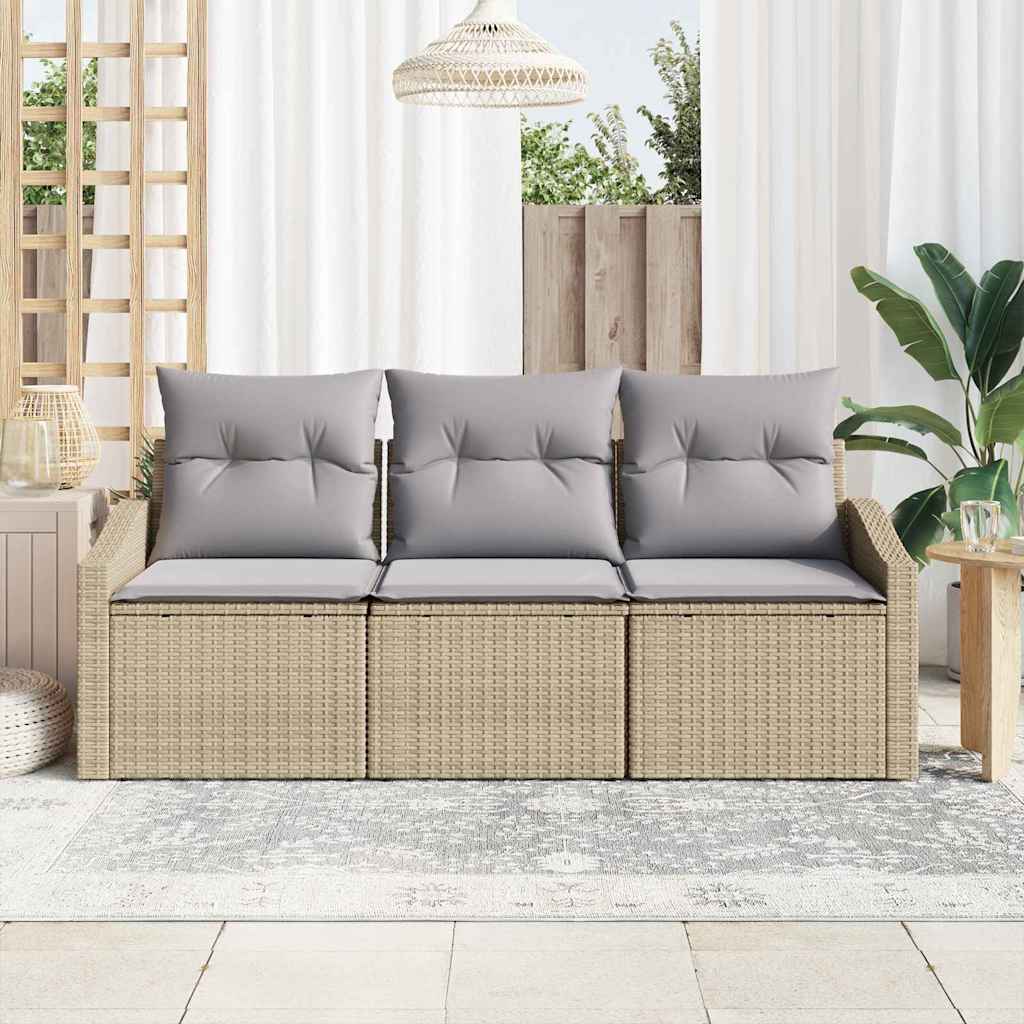 Set da Giardino 3 Pezzi con Cuscini Beige in Polyrattan - immagine 3