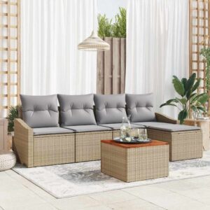 Set Divano da Giardino 6 pcs Nero e Crema polyrattan