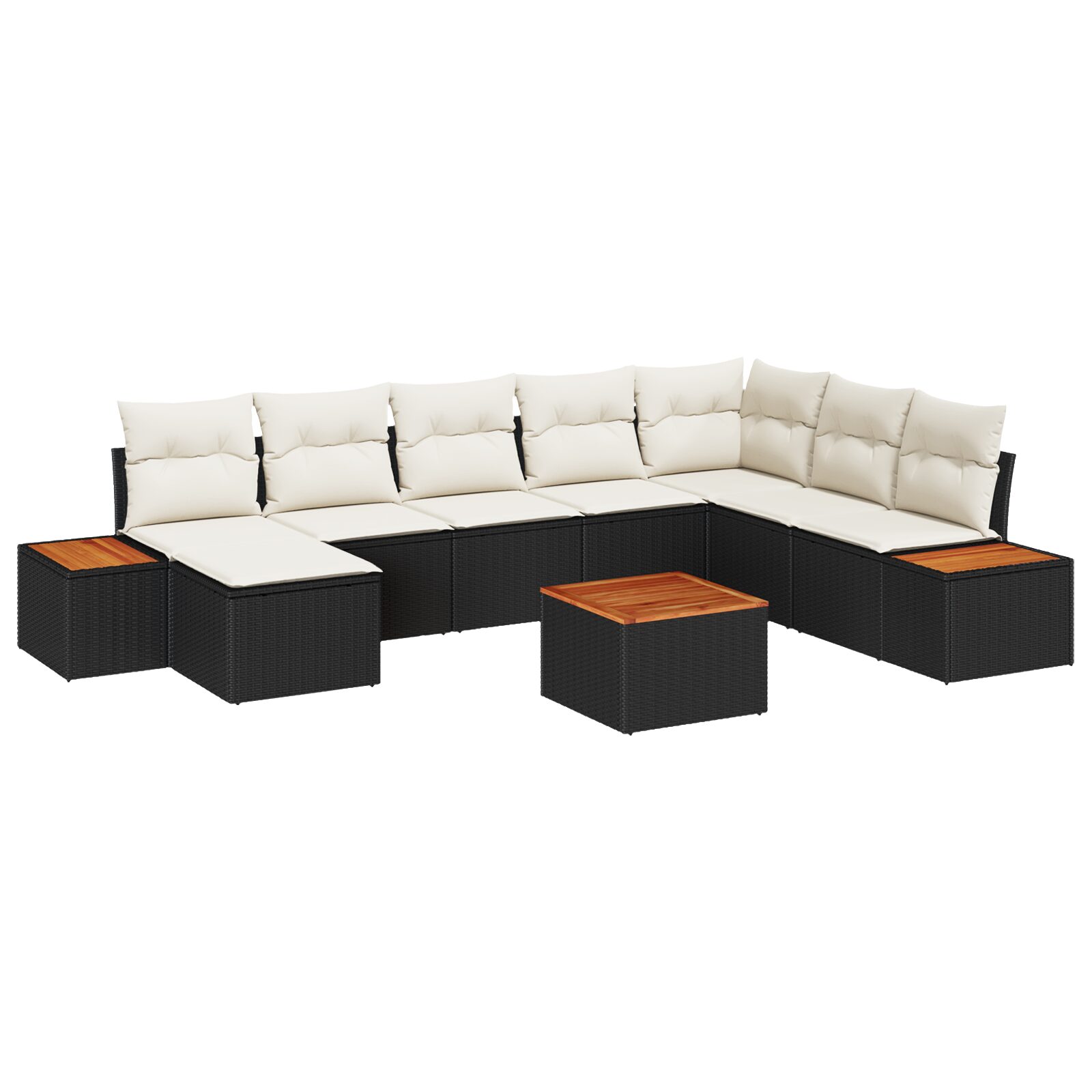 Set divano da giardino 9 pezzi con cuscini in polyrattan nero e acacia - immagine 2