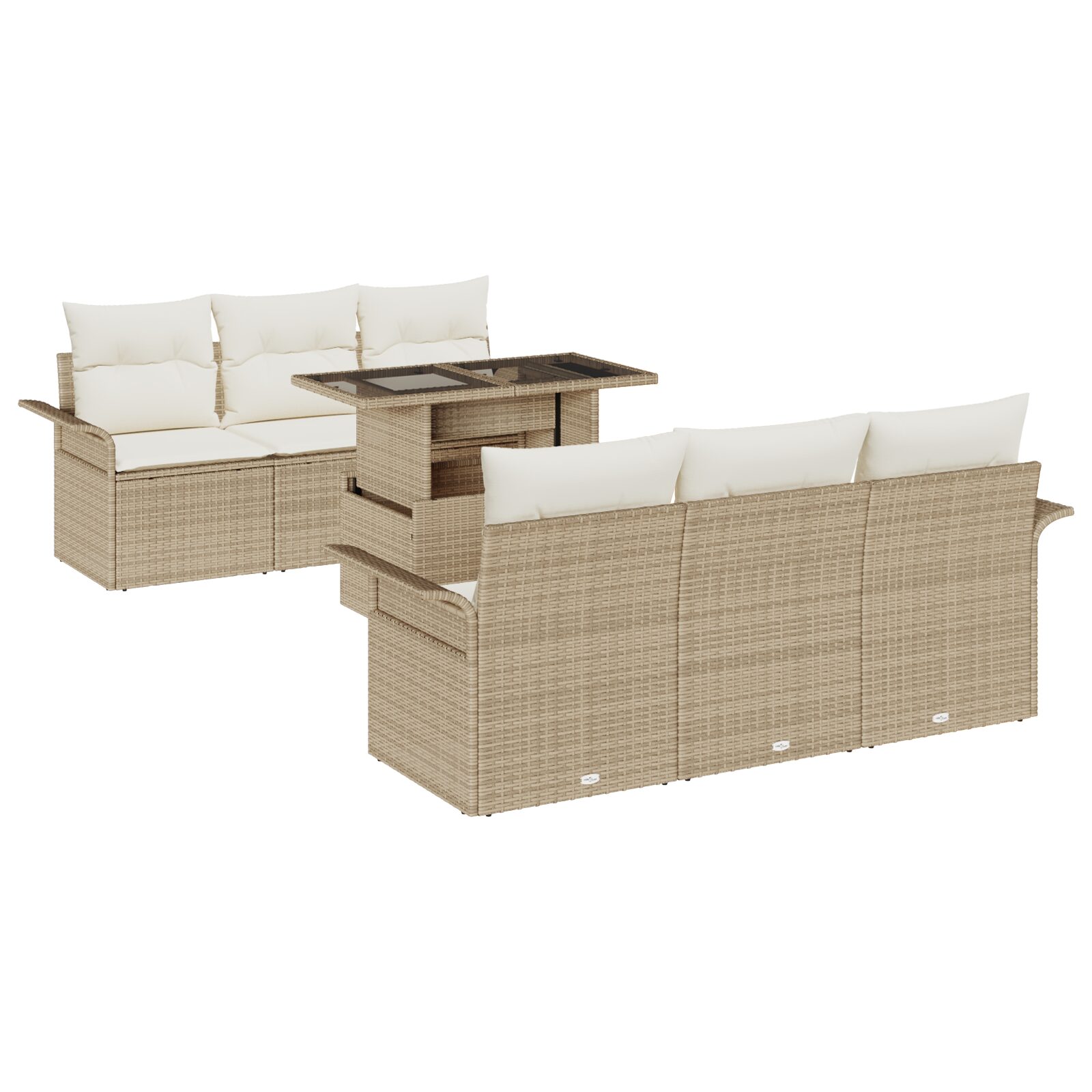 Set Divano Giardino 7 Pezzi con Cuscini Beige in Poly Rattan - immagine 2