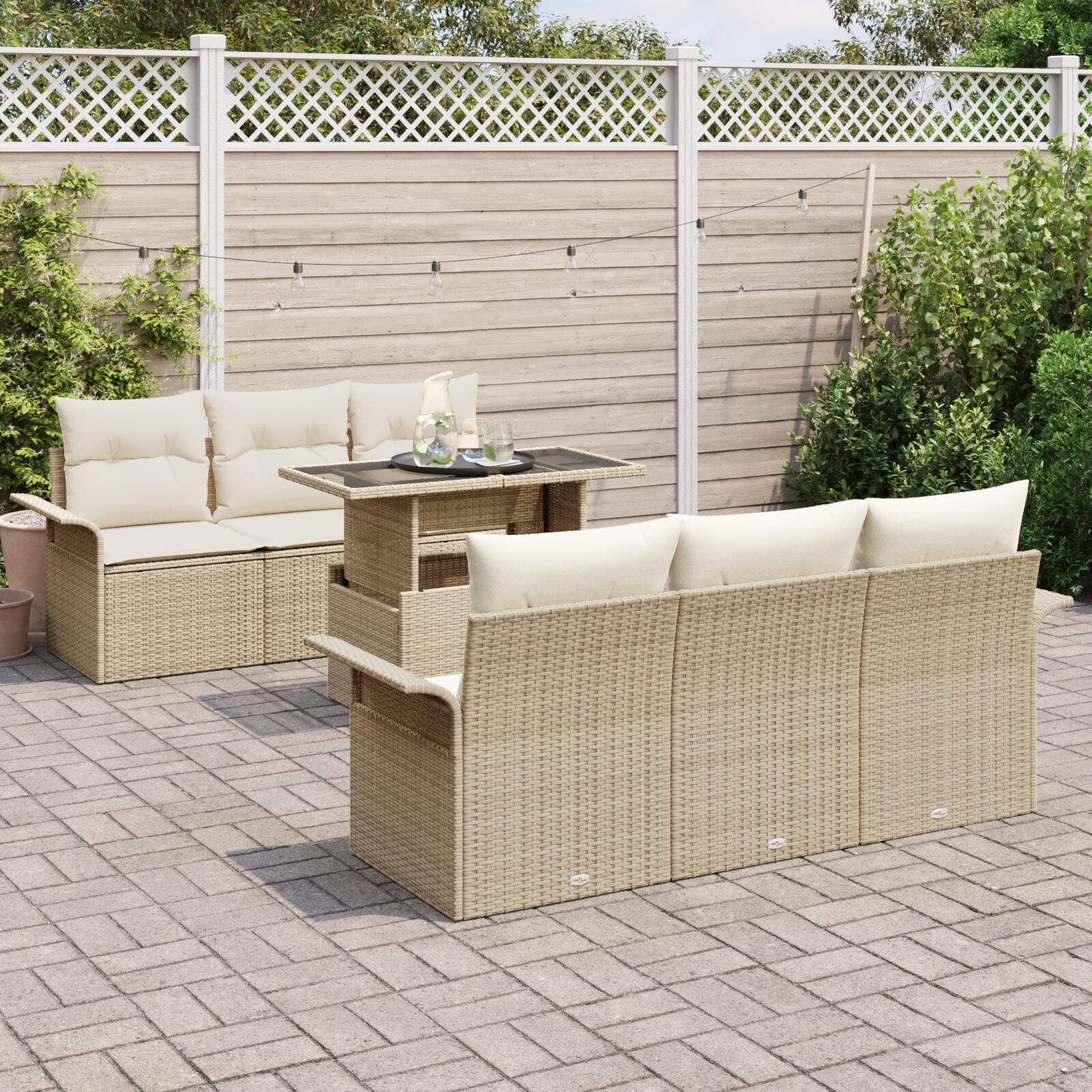 Set Divano Giardino 7 Pezzi con Cuscini Beige in Poly Rattan - immagine 3
