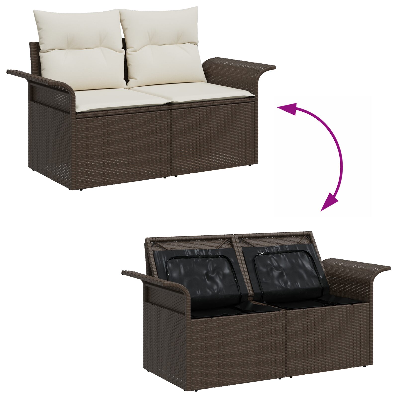 Set Divano da Giardino 5 Pezzi con Cuscini Marrone in Polyrattan - immagine 5