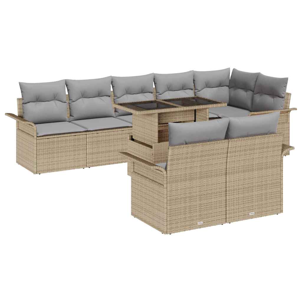 Set di Divani da Giardino da 9 Pezzi con Cuscini Polyrattan Beige