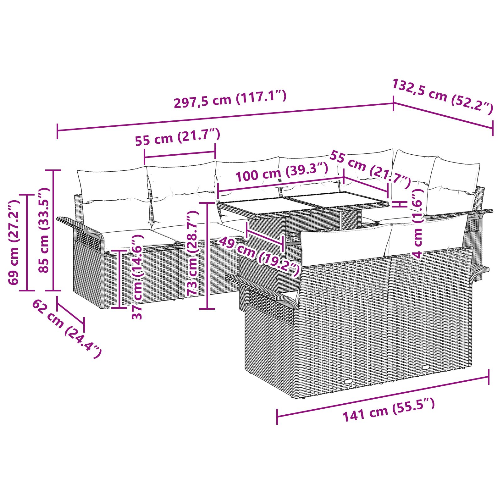 Set di Divani da Giardino da 9 Pezzi con Cuscini Polyrattan Beige - immagine 6
