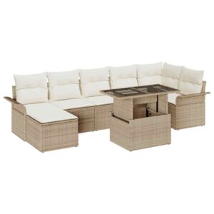 Set Divano da Giardino con cuscino 8 pcs Beige Poly Rattan
