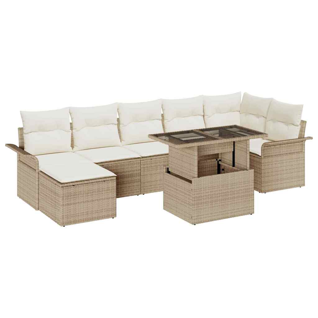 Set Divano da Giardino con cuscino 8 pcs Beige Poly Rattan
