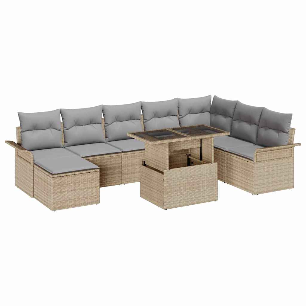 Set Divano Giardino 9 Pezzi con Cuscini Beige Rattan Polietilene