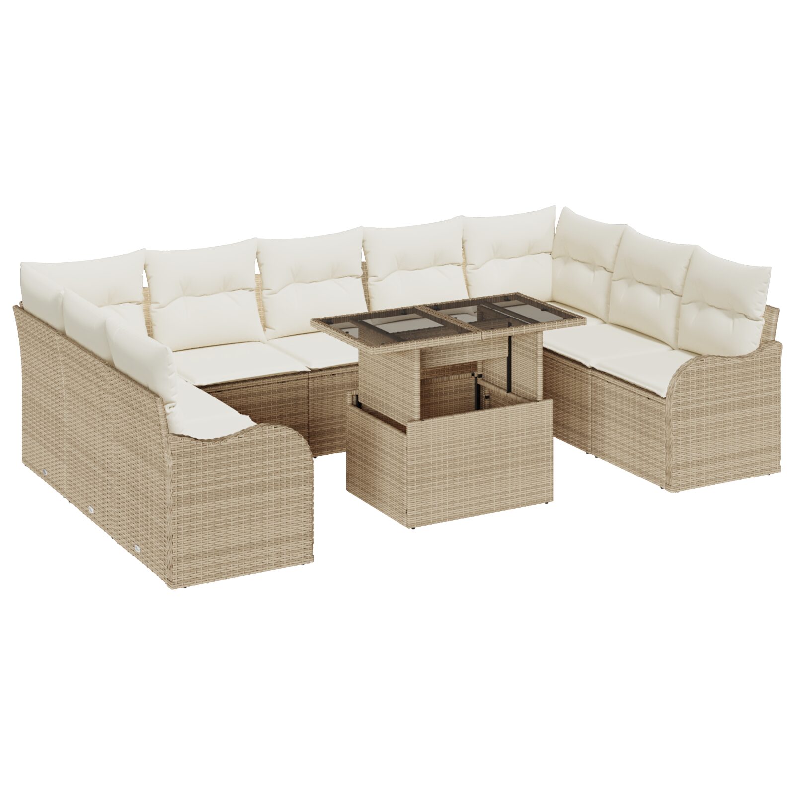 Set di divani da giardino 10 pezzi con cuscini beige in rattan polietilene - immagine 2