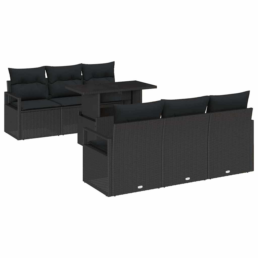 Set Divano da Giardino con archiviazione 7 pcs Nero Poly Rattan - immagine 2