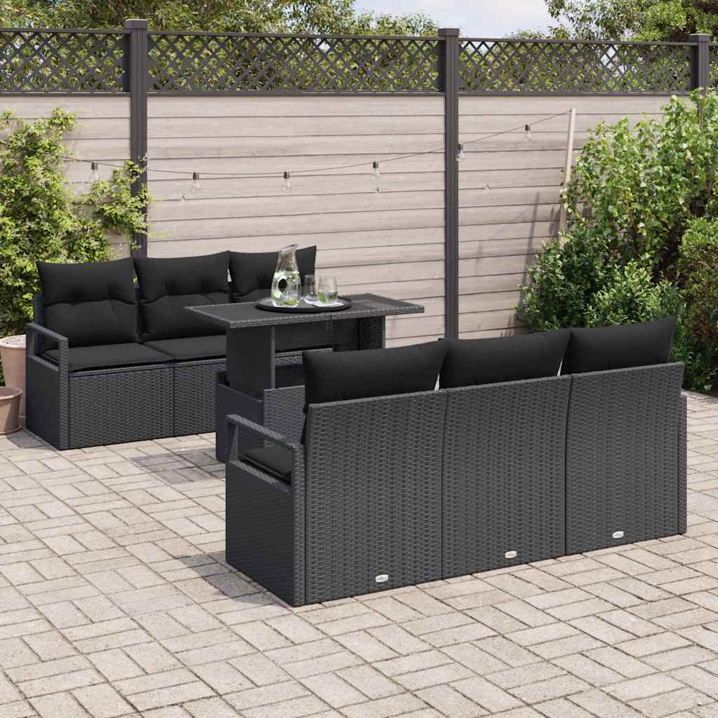 Set Divano da Giardino con archiviazione 7 pcs Nero Poly Rattan - immagine 3