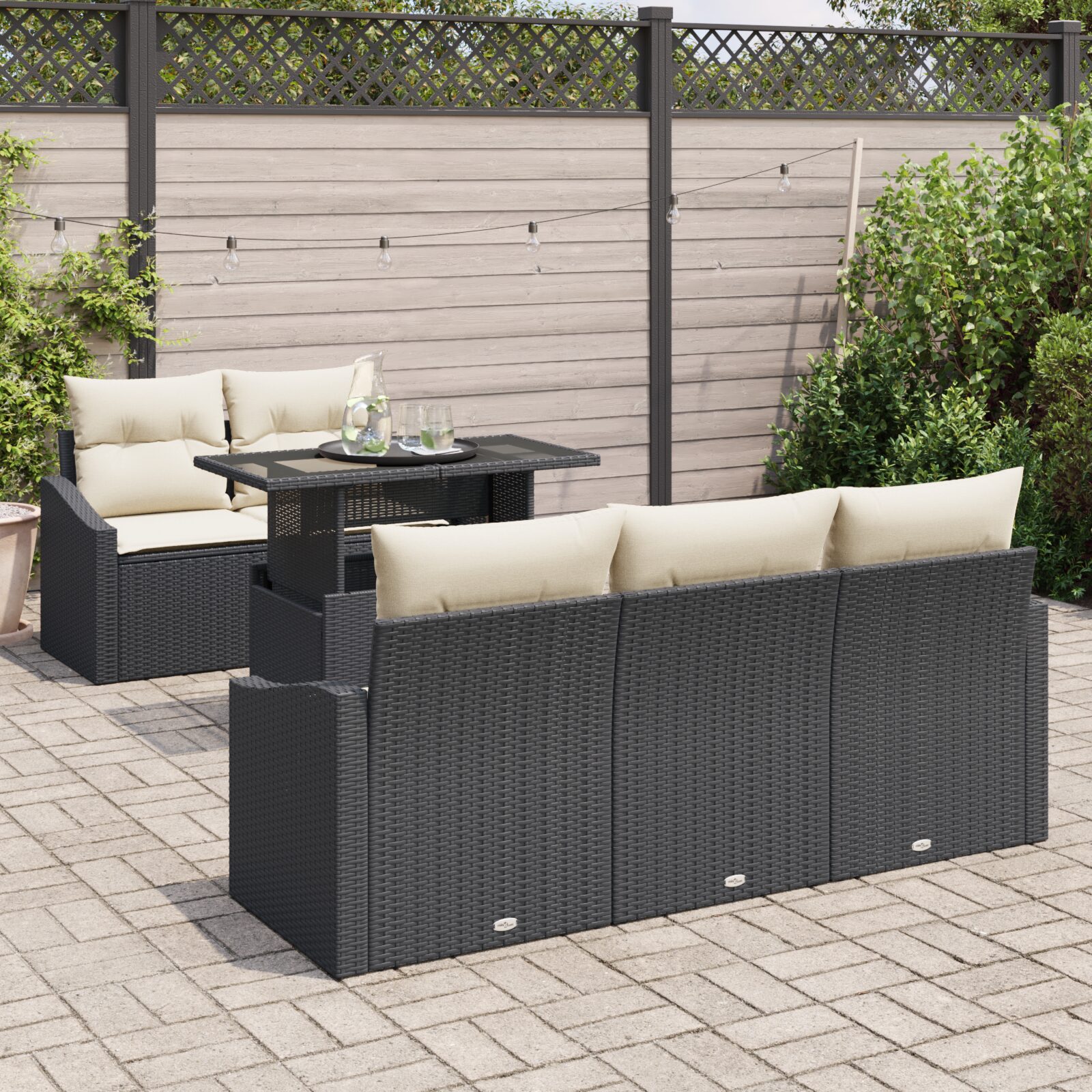 Set di divani da giardino 6 pezzi con cuscini – Polyrattan nero - immagine 3