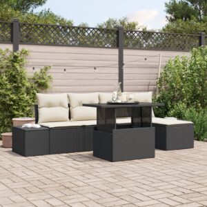 Set di divani da giardino 6 pezzi con cuscini in polirattan nero