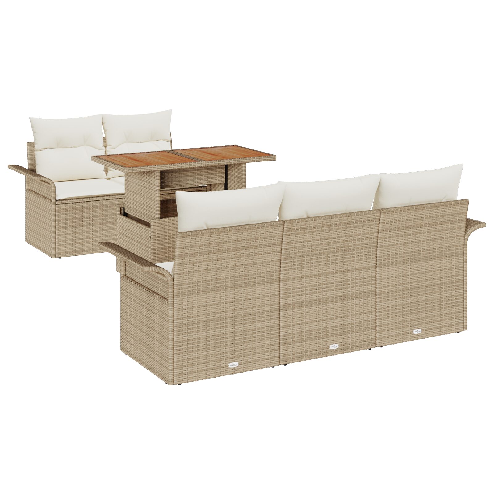 Set Divano da Giardino in 6 Pezzi con Cuscini Beige Polyrattan - immagine 2