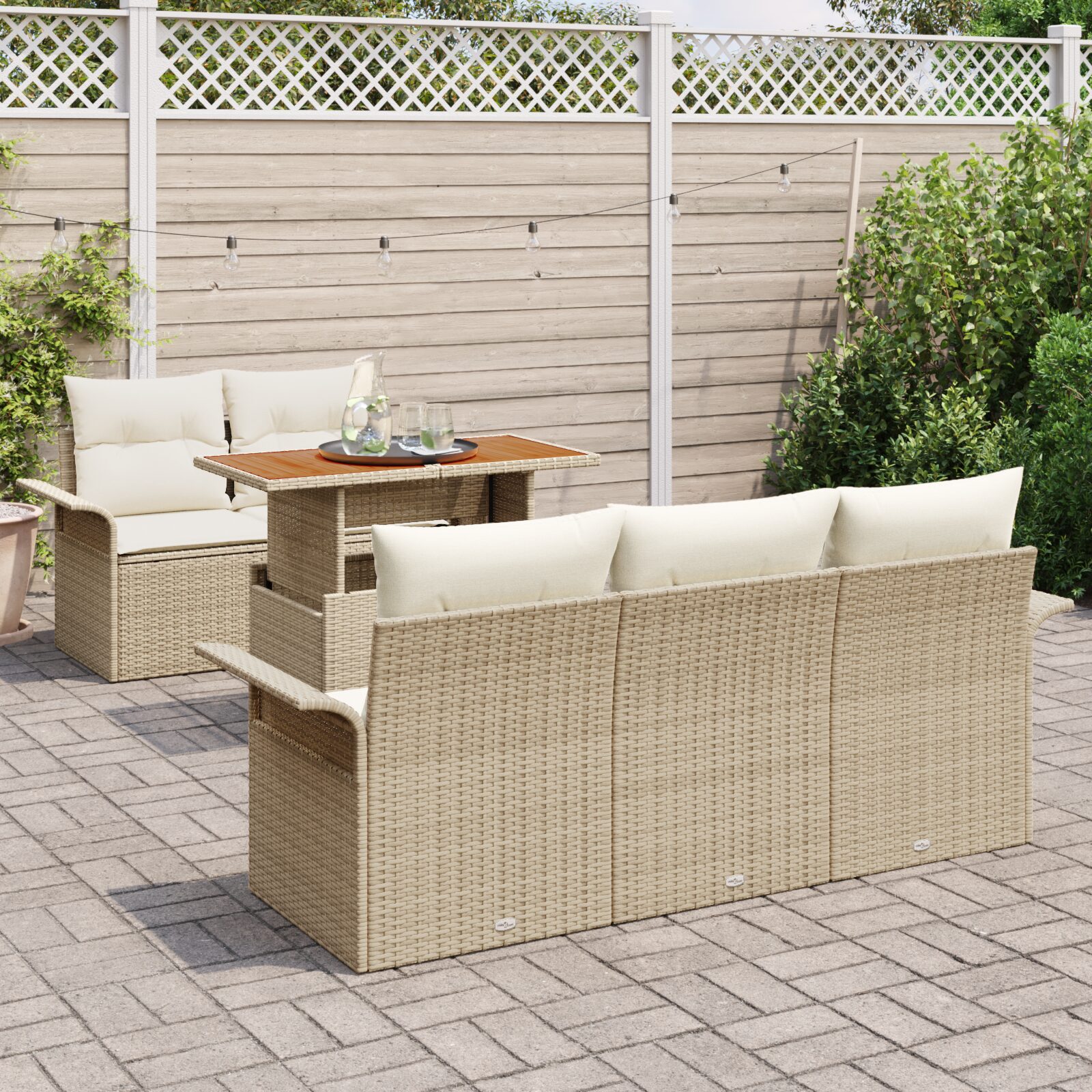Set Divano da Giardino in 6 Pezzi con Cuscini Beige Polyrattan - immagine 3