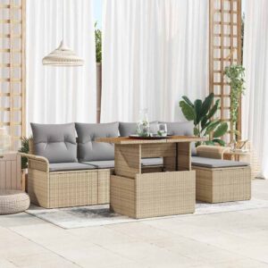 Set Divano da Giardino 6 pcs Beige Poly Rattan