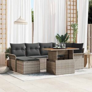 Set Divano da Giardino 7 pcs Grigio Poly Rattan