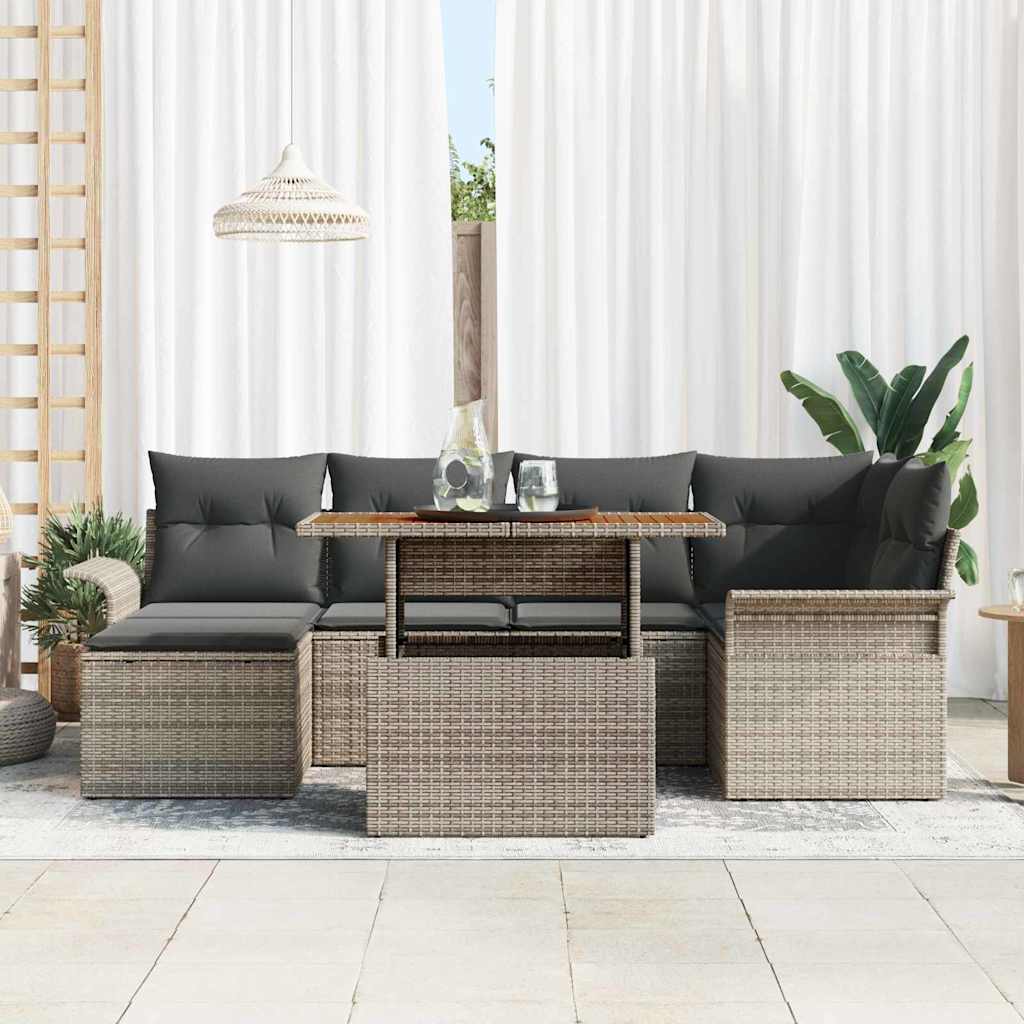 Set Divano da Giardino 7 pcs Grigio Poly Rattan - immagine 3