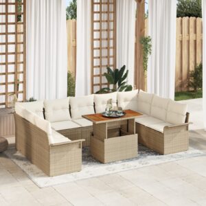 Set Divano da Giardino 10 Pezzi con Cuscini Rattan Policarbonet Beige