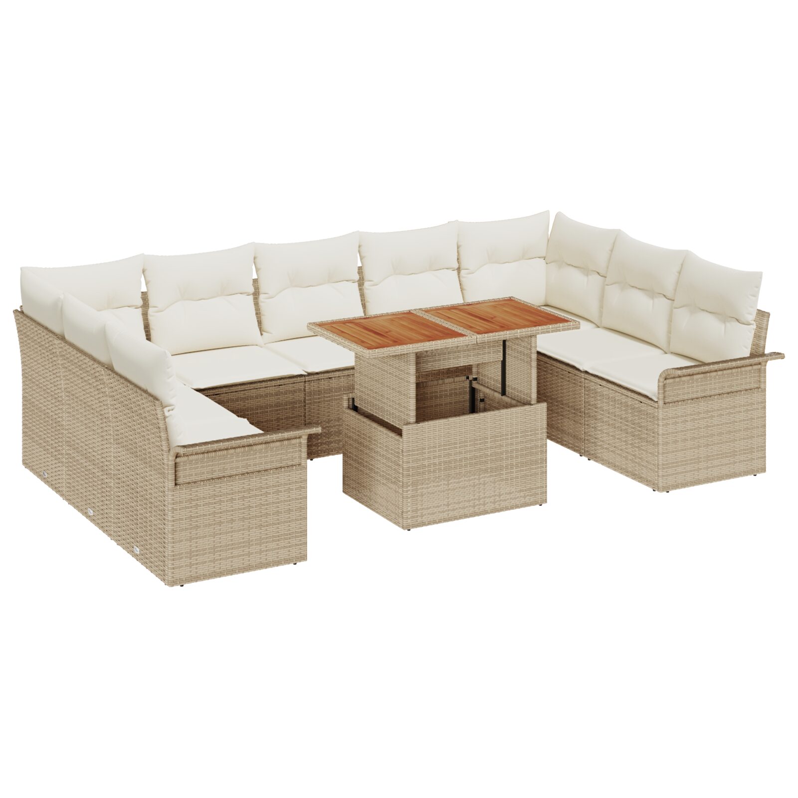 Set Divano da Giardino 10 Pezzi con Cuscini Rattan Policarbonet Beige - immagine 2