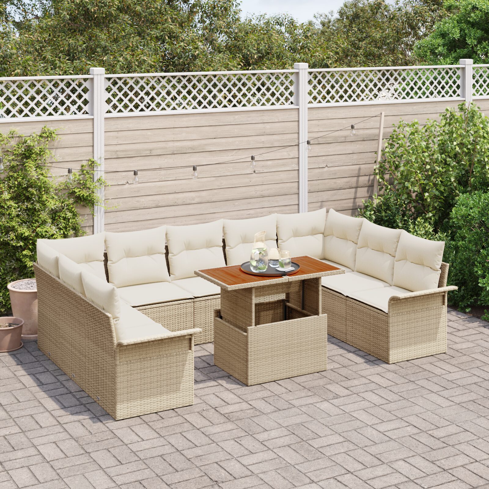 Set Divano da Giardino 10 Pezzi con Cuscini Rattan Policarbonet Beige - immagine 3