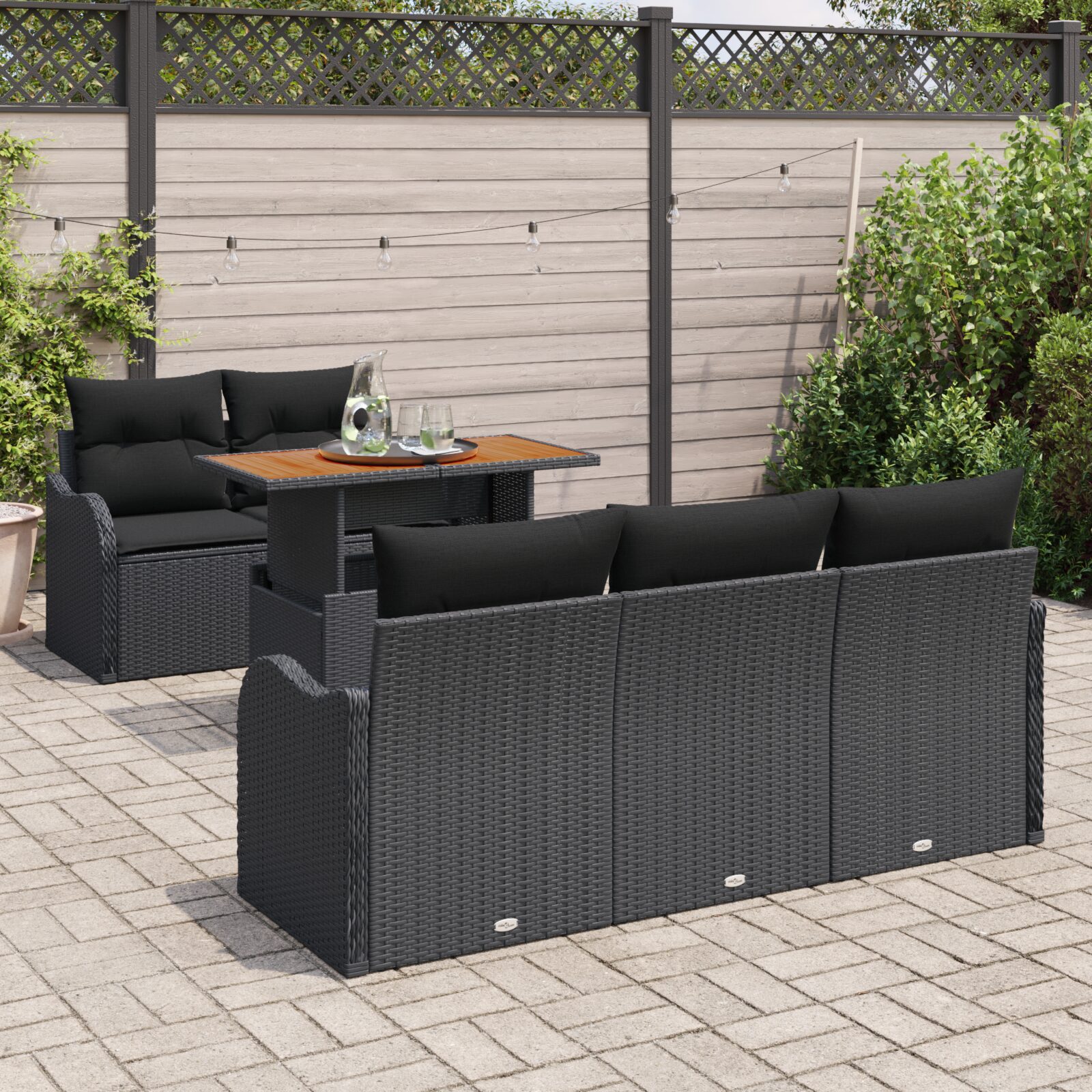 Set Divano da Giardino 6 Pezzi con Cuscini Nero Rattan Polietilene - immagine 3