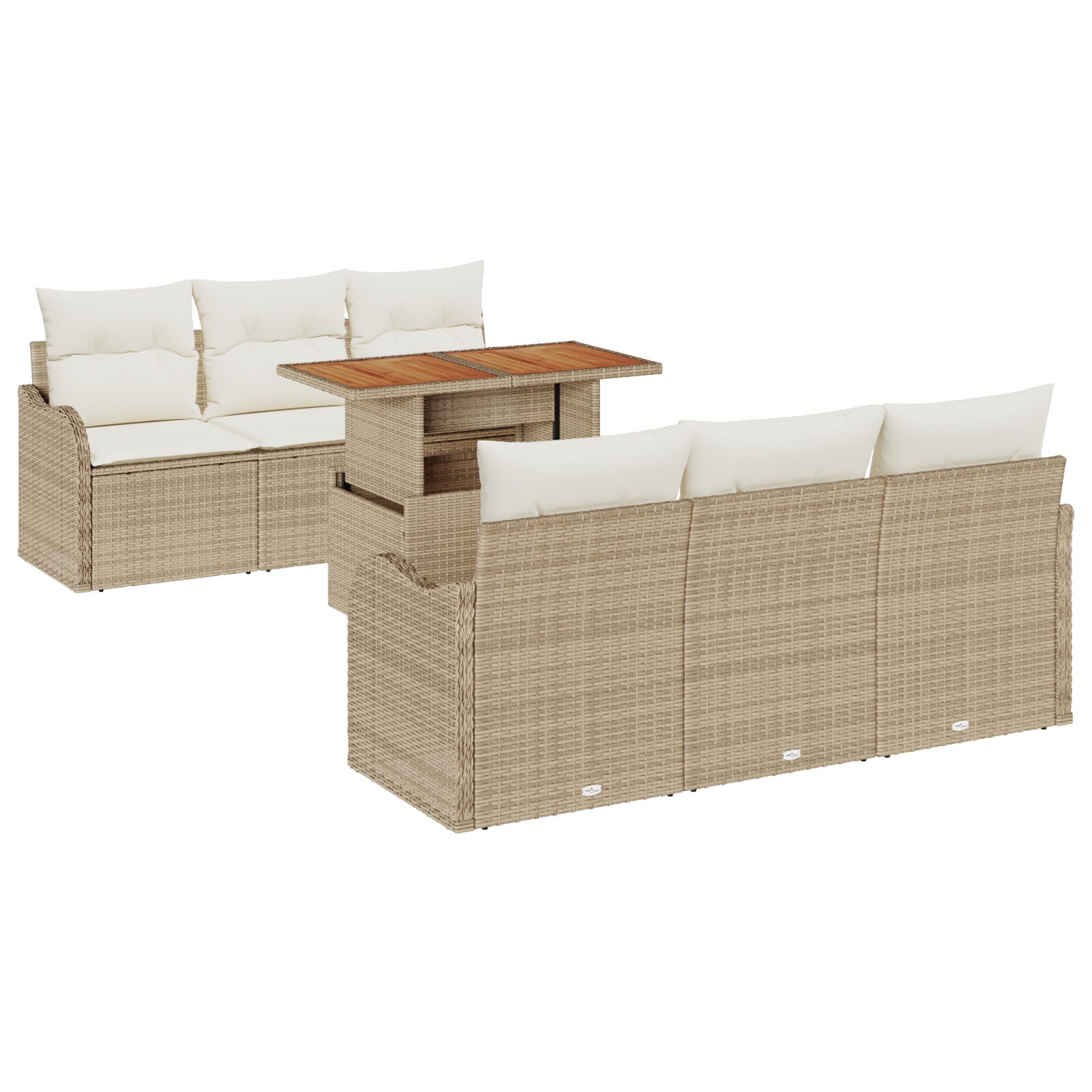 Set di divani da giardino da 7 pezzi con cuscini beige in polyrattan - immagine 2