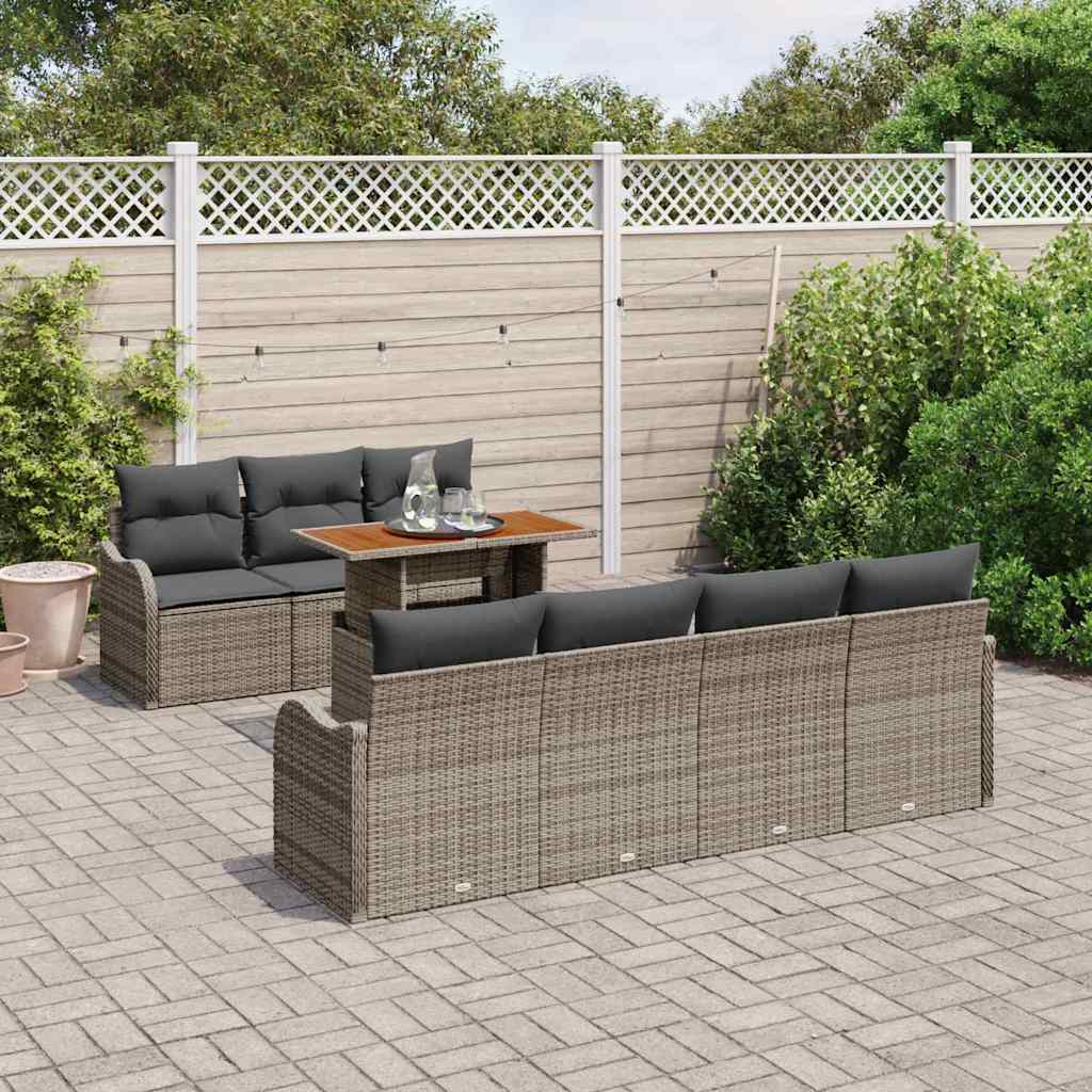 Set Divano da Giardino con 8 Pezzi e Cuscini Grigio Rattan Poliestere - immagine 3
